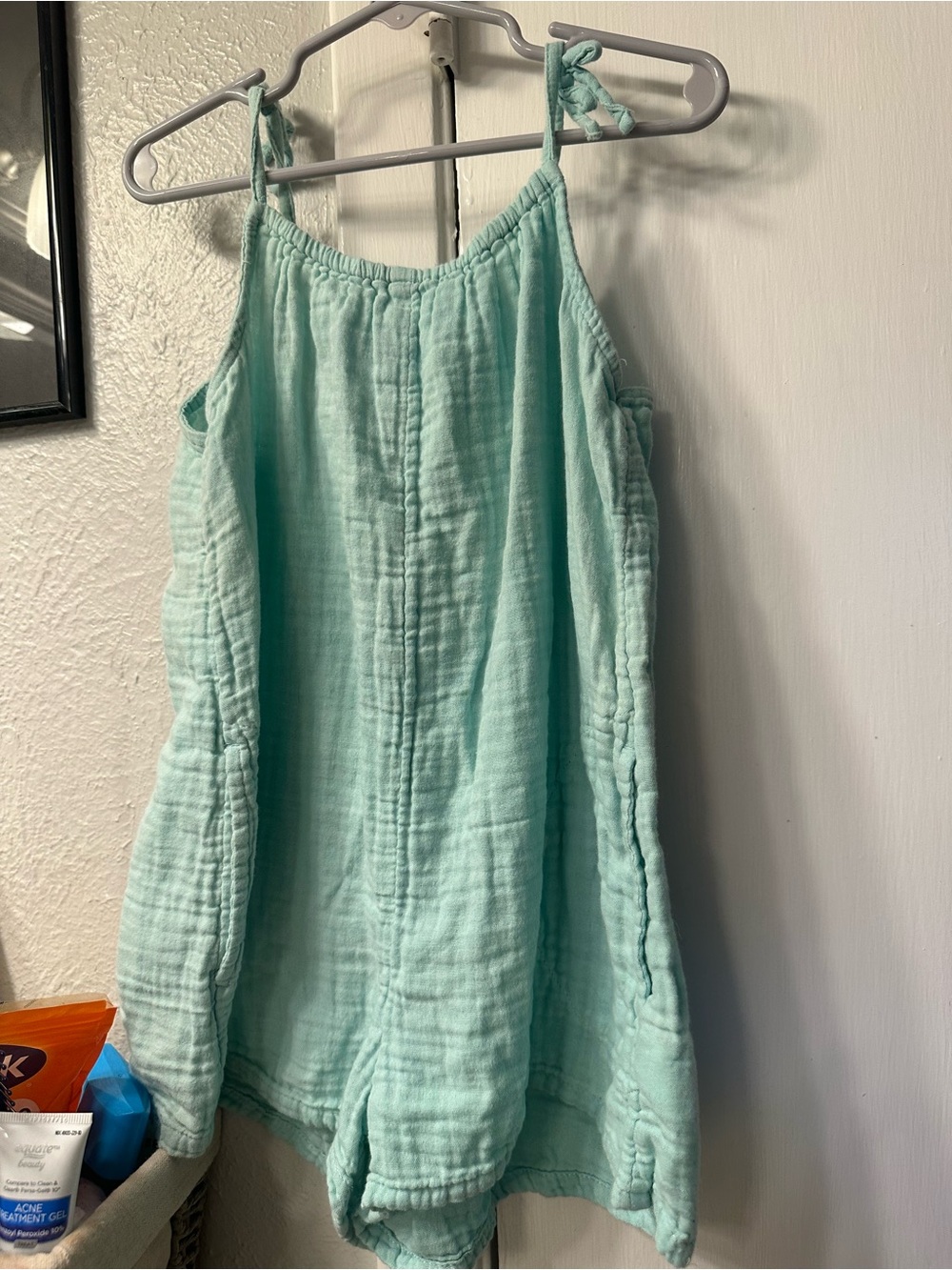 Mint Green Gauze Tie-Strap Romper
